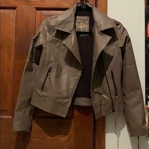 Grey leather jacket/ practically new